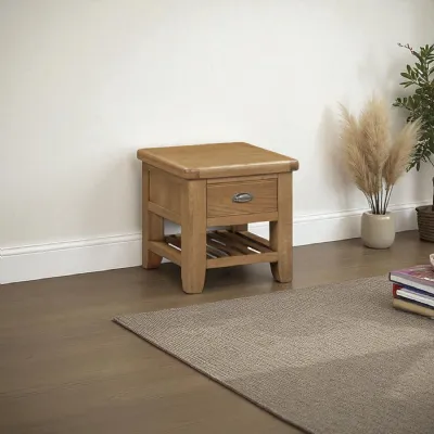Rustic Oak 1 Drawer Lamp Table with Shelf