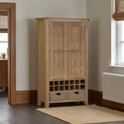 Natural Oak Large Larder Unit with Wine Rack and Basket Storage