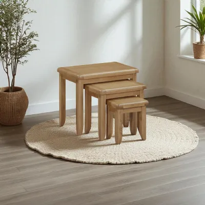 Modern Oak Living Room Nest of 3 Tables
