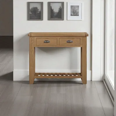 Modern Natural Oak Console Table with 2 Drawers
