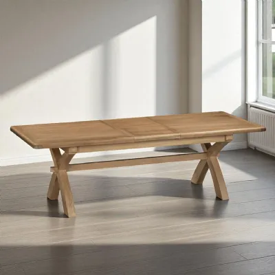 Rustic Smoked Oak 1.5m to 2m Cross Leg Extending Dining Table