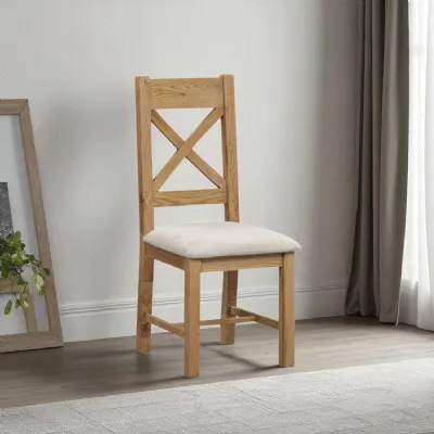 Traditional Oak Cross Back Dining Chair with Fabric Seat