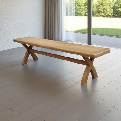 Modern Natural Oak 2M Dining Bench with Cross Legs