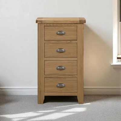 Traditional Oak 4 Drawer Chest with Metal Cup Handles