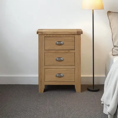 Traditional Smoked Medium Oak 3 Drawer Bedside Cabinet