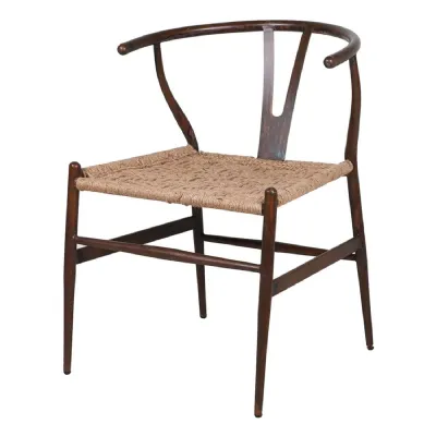 Aged Metal Woven Jute Wishbone Dining Chair