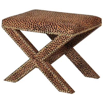 Leopard Print Hide Cross Stool