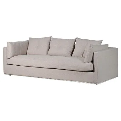 Natural Fabric Upholstered Modern 3 Seater Sofa With Cushions