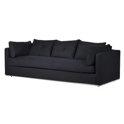 Modern Black Fabric 3 Seater Sofa With Cushions