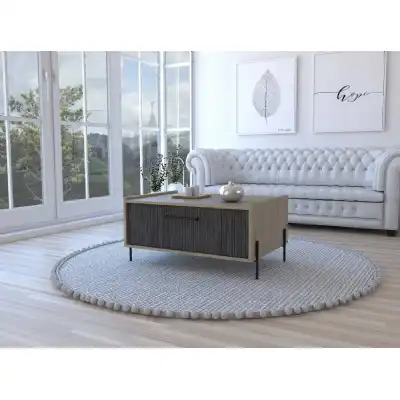 Washed Oak and Carbon Grey Oak Effect Low Storage Coffee Table with 1 Drawer