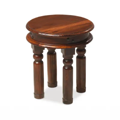 Colonial Style Dark Sheesham Round Coffee Table with Turned Legs