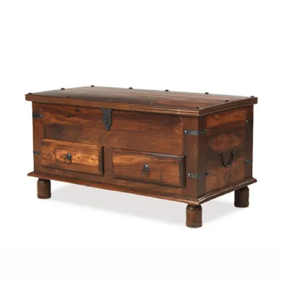 Traditional Dark Sheesham Rectangular 2 Drawer Trunk Coffee Table