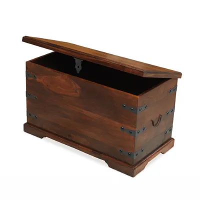 Colonial Natural Sheesham Trunk Blanket Box With Hinged Lid and Metalwork