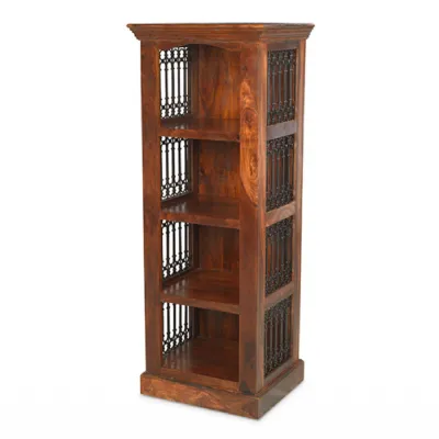 Dark Sheesham Wood Alcove Bookcase with Wrought Iron Side Panels