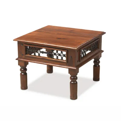 Colonial Style Dark Sheesham Square Coffee Table with Iron Work