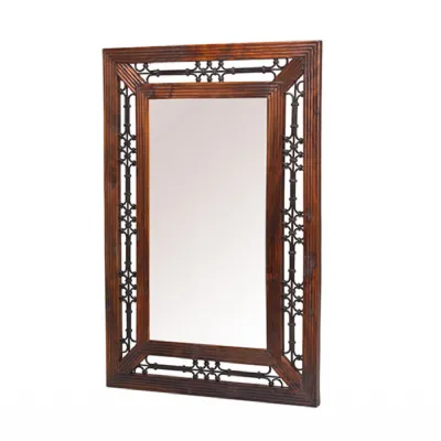 Colonial Style Sheesham Small Rectangular Wall Mirror with Iron Inlay