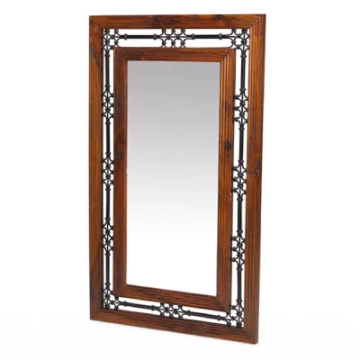 Colonial Style Sheesham Rectangular Wall Mirror with Iron Inlay