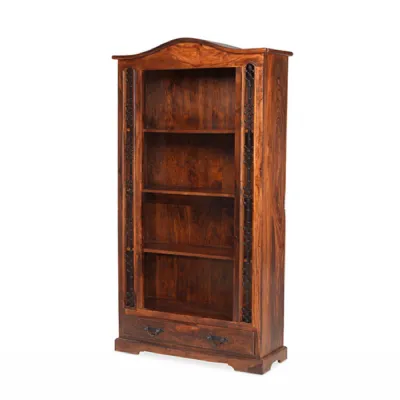 Traditional Dark Sheesham Wood 3 Shelf Tall Bookcase with Drawer