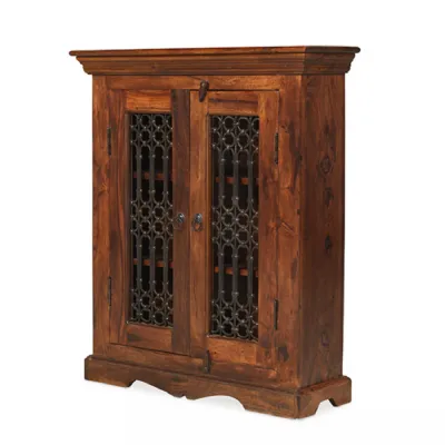 Oriental Sheesham 2 Door DVD Rack with Portcullis Detailing