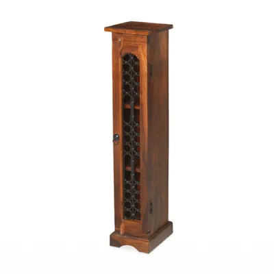 Traditional Sheesham Wood Slim CD Storage Unit with Iron Portcullis Door