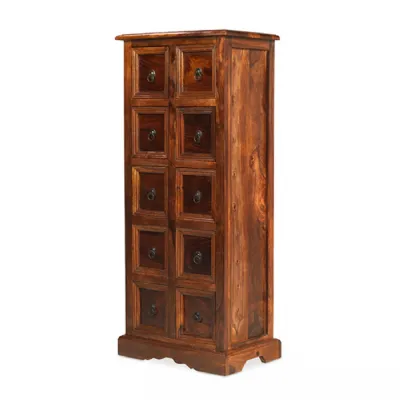 Colonial Style Vintage Sheesham Wood 10 Drawer CD Almirah