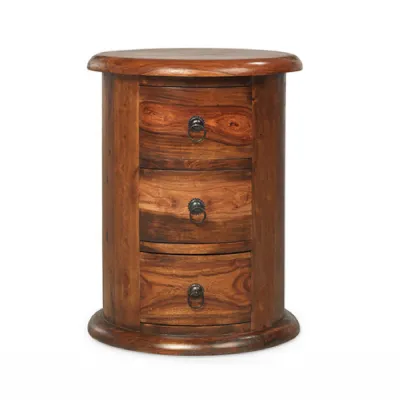 Traditional Sheesham Wood Wax Lacquer 3 Drawer Bedside Cabinet