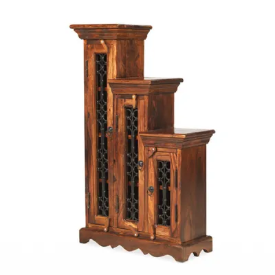 Colonial Sheesham Wood Small CD Storage Cabinet with Iron Grill Door Left