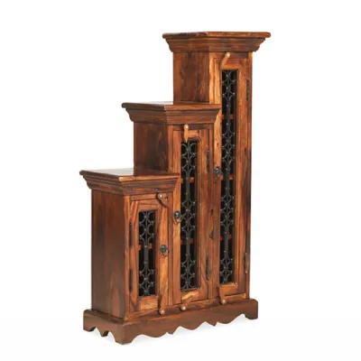 Colonial Sheesham Wood Small CD Storage Cabinet with Iron Grill Door Right
