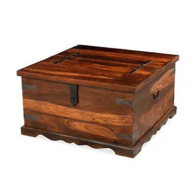 Colonial Style Solid Sheesham Wood Square Trunk Coffee Table