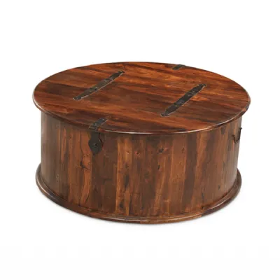 Colonial Style Solid Sheesham Wood Round Trunk Coffee Table