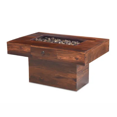 Rustic Style Rectangular Pebble Top Coffee Table with Drawer