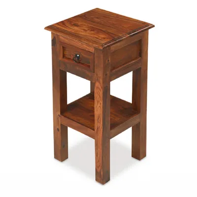 Colonial Style Dark Sheesham Lamp Telephone Table with Drawer and Shelf
