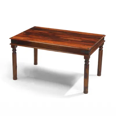 Colonial Style Dark Brown Solid Sheesham Wood Dining Table with Iron Detailing