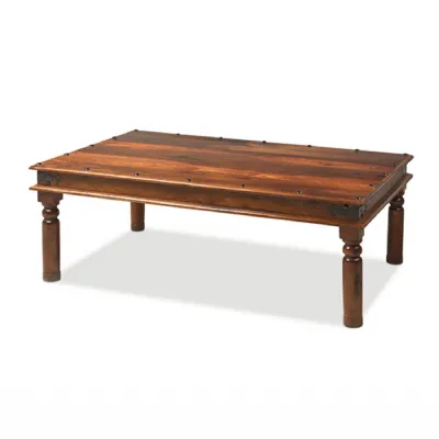 Traditional Sheesham Wood Rectangular Coffee Table with Iron Detailing