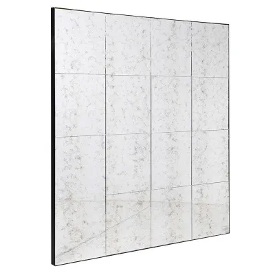 Large Antiqued Panel Squares Wall Mirror
