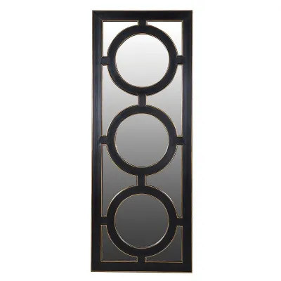 Black Gold Trim Long 3 Circle Wall Mirror