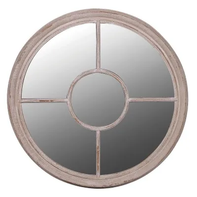 Large Round Wall Mirror Taupe Windowpane