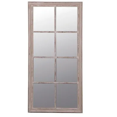 Large Vintage Rectangular Taupe Multi Windowpane Wall Mirror 154 x 74cm