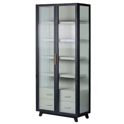 Ribbed Glass Fluted 2 Door 2 Drawers Cabinet