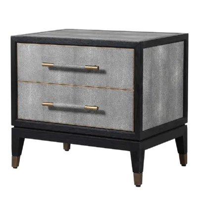 Oak And Shagreen 2 Drawer Bedside