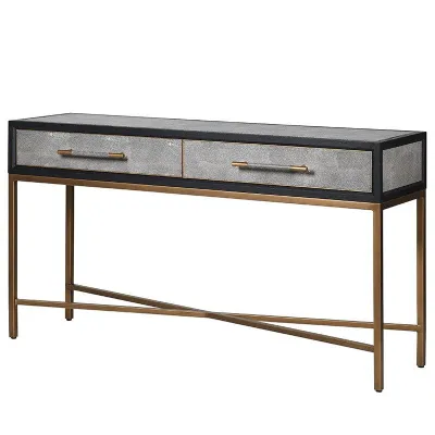 Osaka Black and Brass Shagreen 2 Drawer Console Table