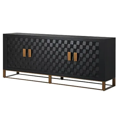Black Large Solid Wood Patterned Door Magnus Sideboard