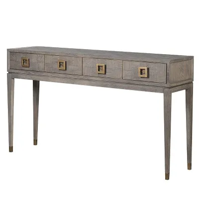 Chequered Design Square Console Table With Drawers