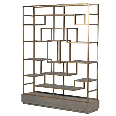 Art Deco Multi Squares Antique Gold Dark Grey Shelf Display Unit