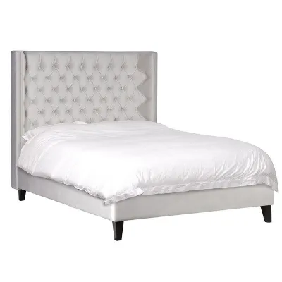 5ft King Size Bed With Modern Cream Velvet Fabric Button Headboard