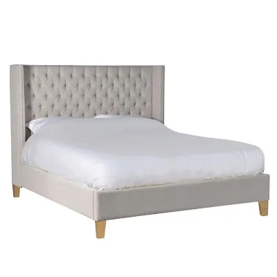 Super King Size 6ft Button Upholstered Fabric Bed With Wooden Legs