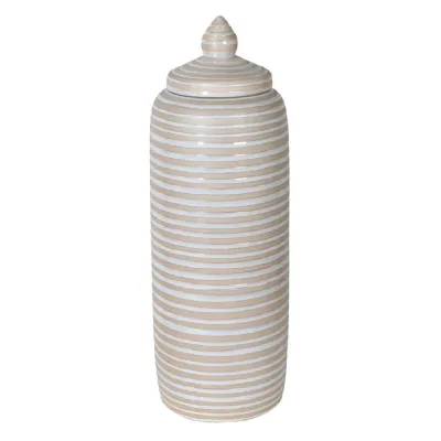 Large Cream Ribbed Lidded Jar