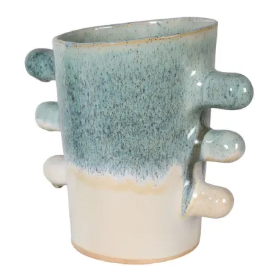 Large Turquoise and White 6 Handle Vase
