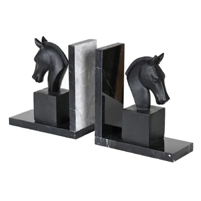 Black Marble Horse Bookends