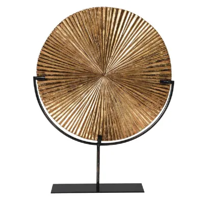 Large Gold Ribbed Disc On Stand